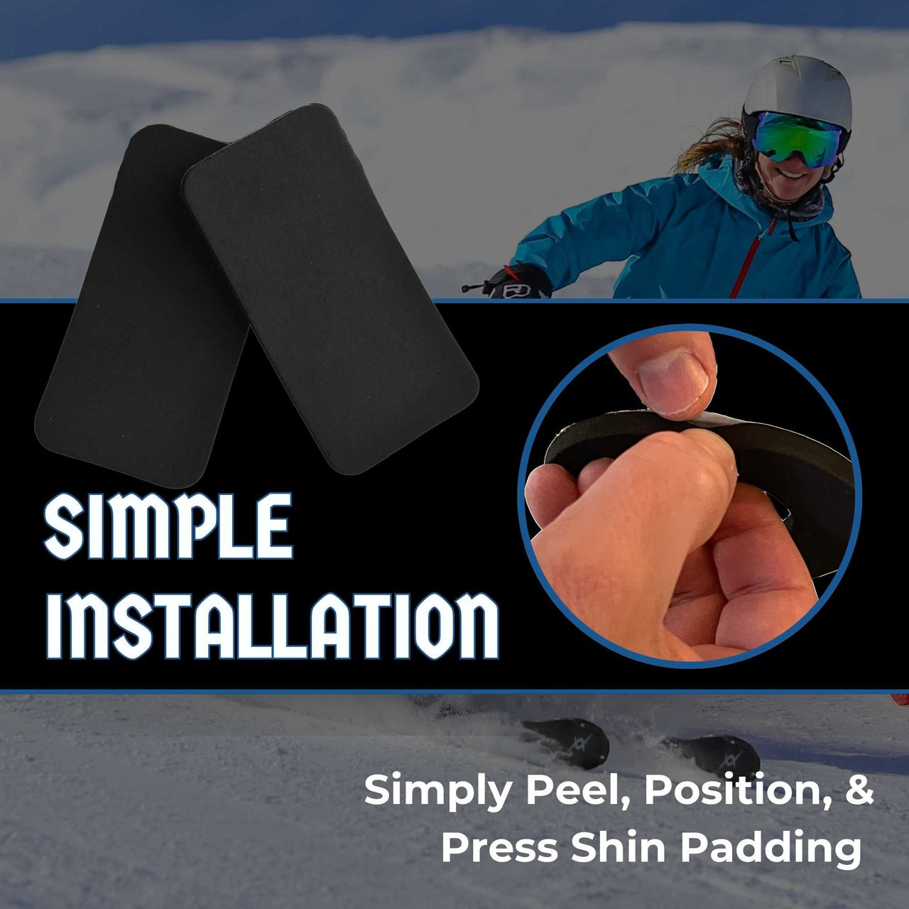 Boxum Ski & Snowboard Shin Pads Inserts with Adhesive Backing - Pair