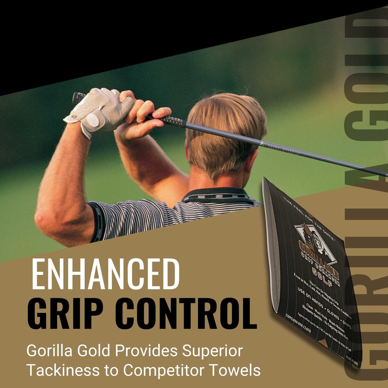 Gorilla Gold Golf Grip Enhancer Tacky Towel - Golf, Tennis, Softball & More