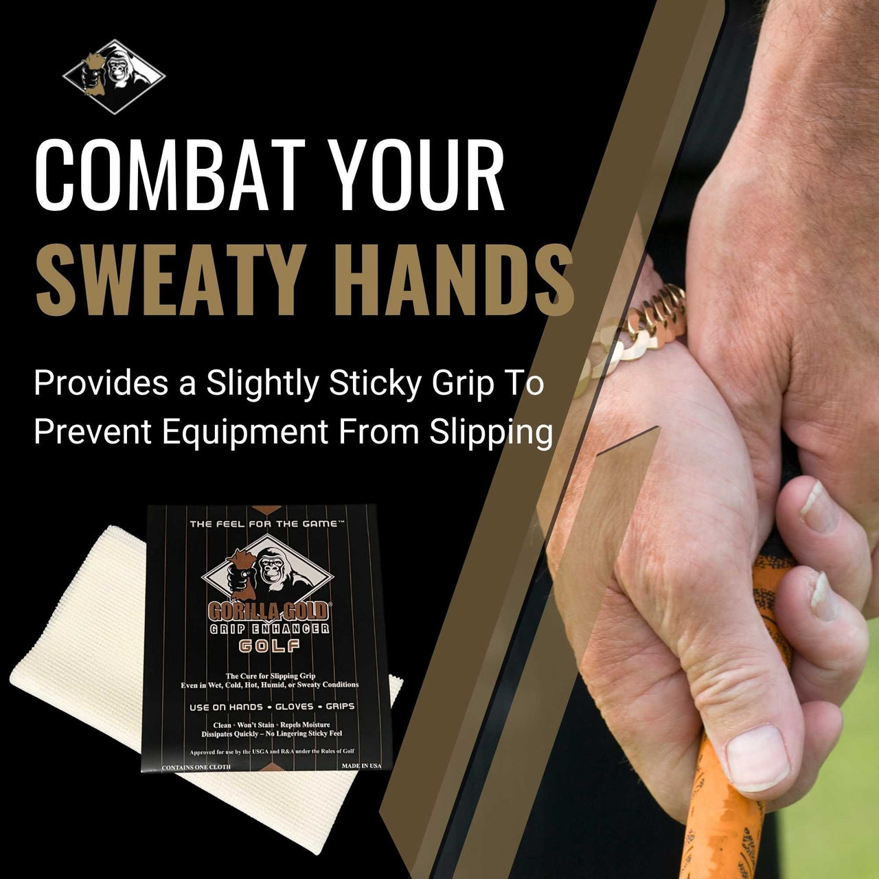 Gorilla Gold Golf Grip Enhancer Tacky Towel - Golf, Tennis, Softball & More