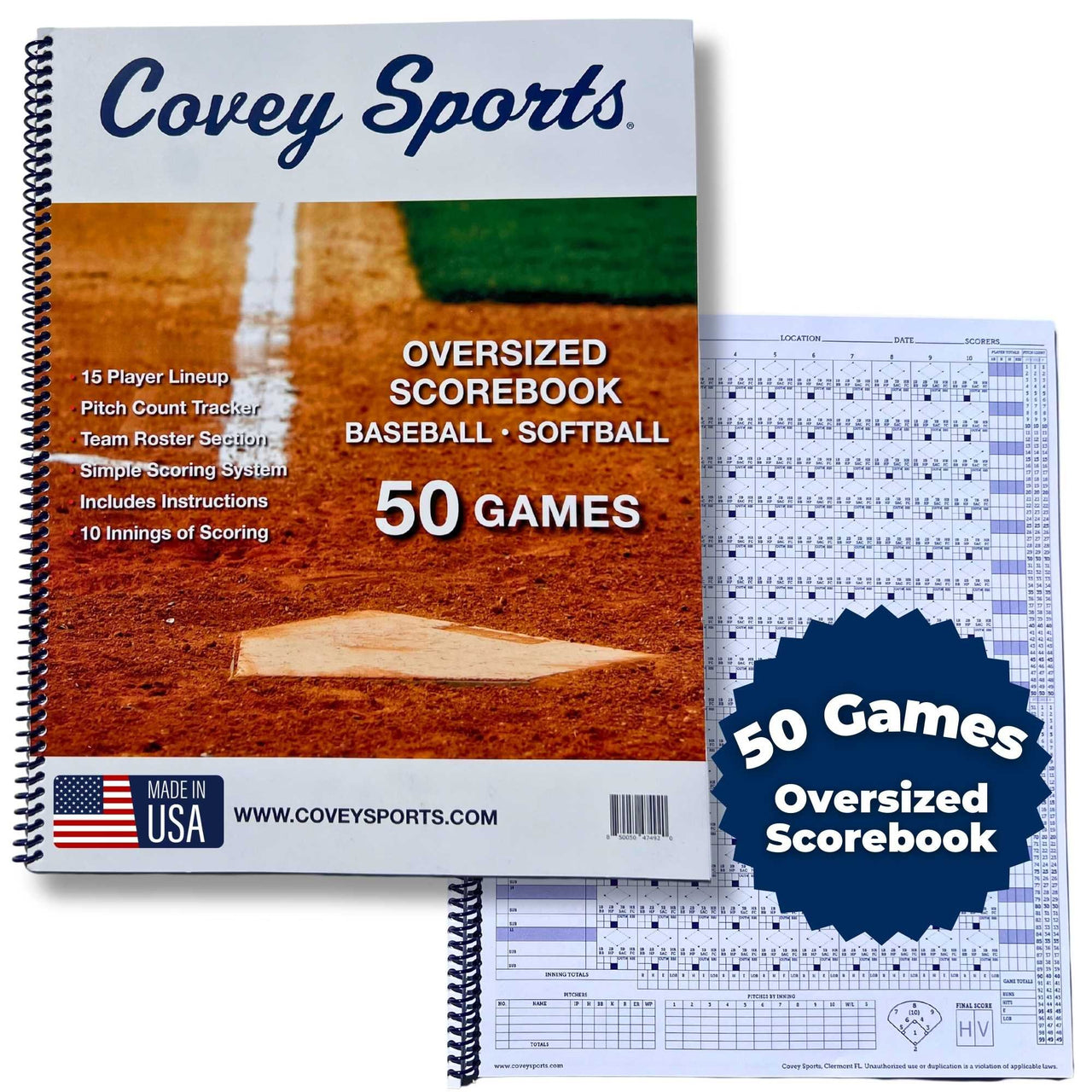 Covey Sports Oversized Baseball & Softball Scorebook - 50 Games
