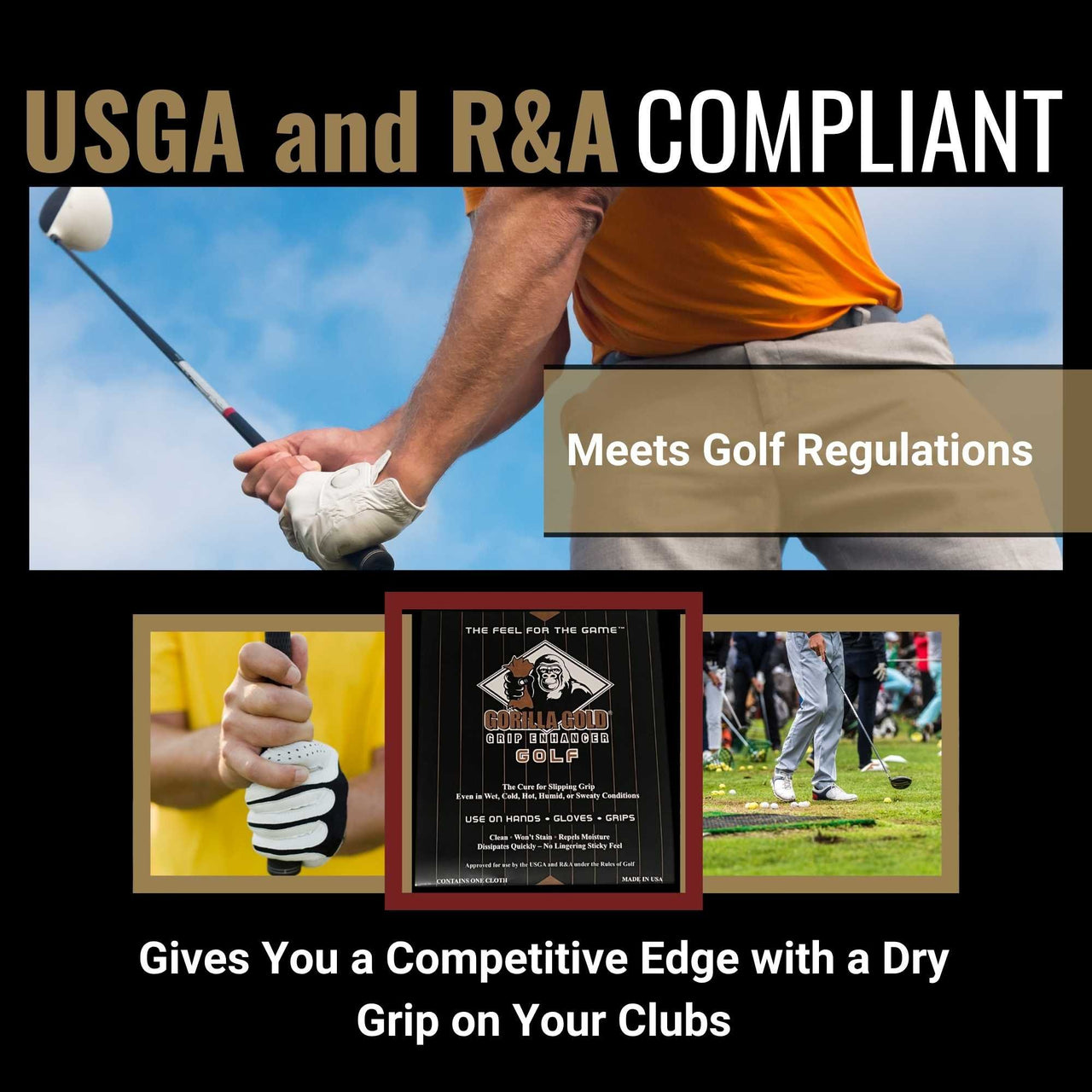 Gorilla Gold Golf Grip Enhancer Tacky Towel - Golf, Tennis, Softball & More