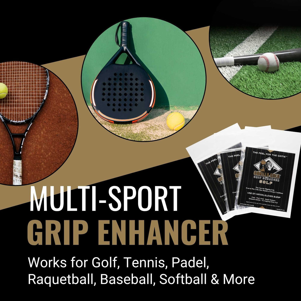 Gorilla Gold Golf Grip Enhancer Tacky Towel - Golf, Tennis, Softball & More
